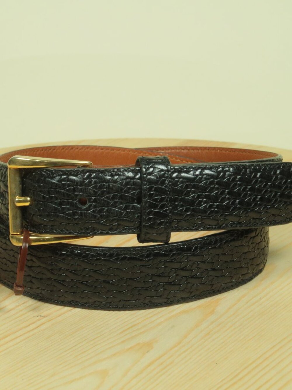 Vintage Cole Haan Interlaced Leather Belt Mens 36 FITS SMALL Black Made In USA
